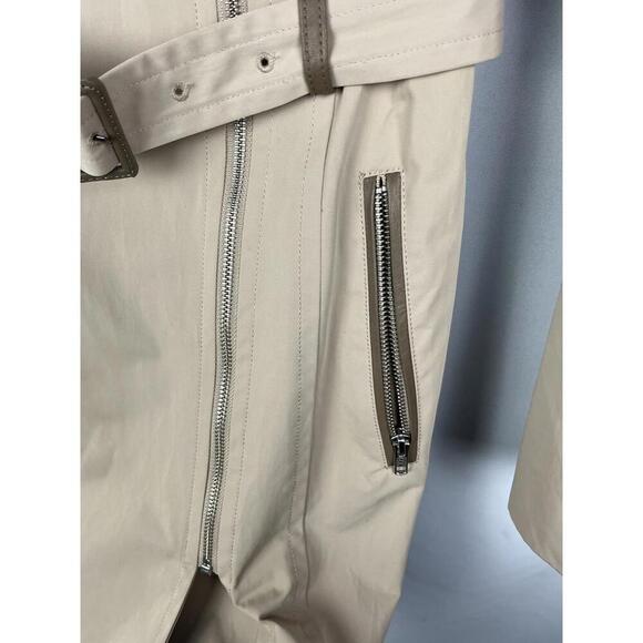 Soia & Kyo Rochelle Belted Zip Rain Coat Cotton Leather Trim Tan Size S - Picture 3 of 5